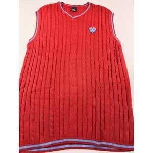 Vintage Jordan Brand Red Cable Knit Sweater Vest Jumpman Shield Logo Mens 3XL